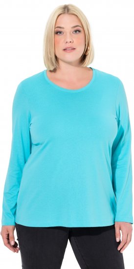 Ulla Popken Basic Round Neck Long Sleeve Slim Fit Cotton Tee Deep Aqua - Tricouri - 