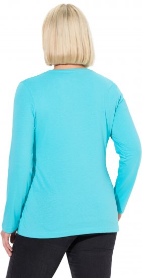Ulla Popken Basic Round Neck Long Sleeve Slim Fit Cotton Tee Deep Aqua - Tricouri - 