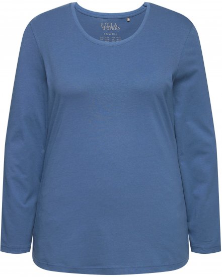 Ulla Popken Basic Round Neck Long Sleeve Slim Fit Cotton Tee Ink Blue - Tricouri - 