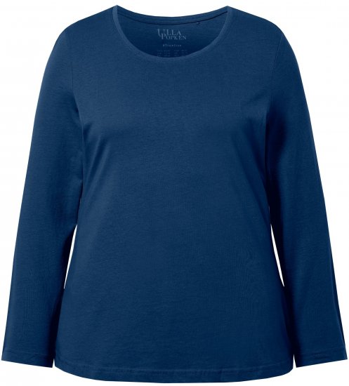 Ulla Popken Basic Round Neck Long Sleeve Slim Fit Cotton Tee Dark Blue - Tricouri - 