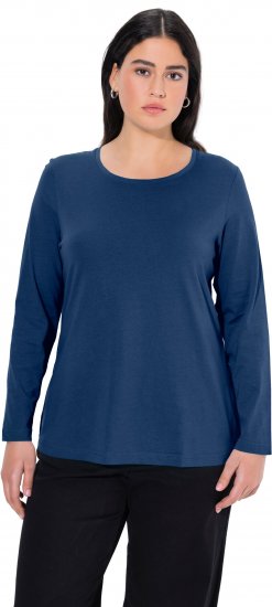 Ulla Popken Basic Round Neck Long Sleeve Slim Fit Cotton Tee Dark Blue - Tricouri - 