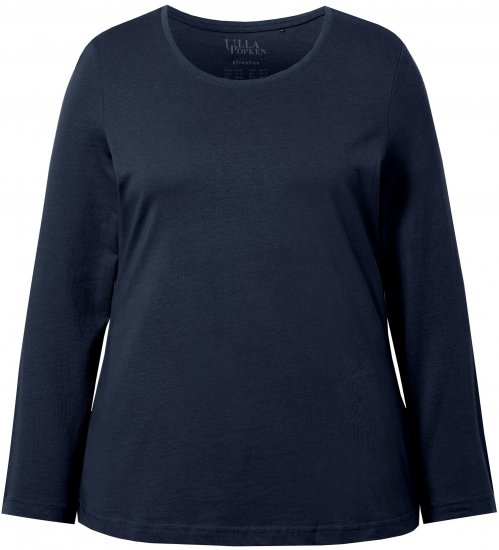 Ulla Popken Basic Round Neck Long Sleeve Slim Fit Cotton Tee Navy Blue - Tricouri - 