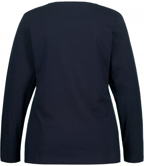 Ulla Popken Basic Round Neck Long Sleeve Slim Fit Cotton Tee Navy Blue - Tricouri - 