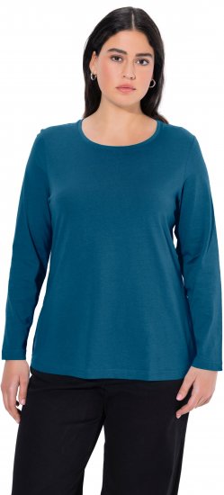 Ulla Popken Basic Round Neck Long Sleeve Slim Fit Cotton Tee Cerulean - Tricouri - 
