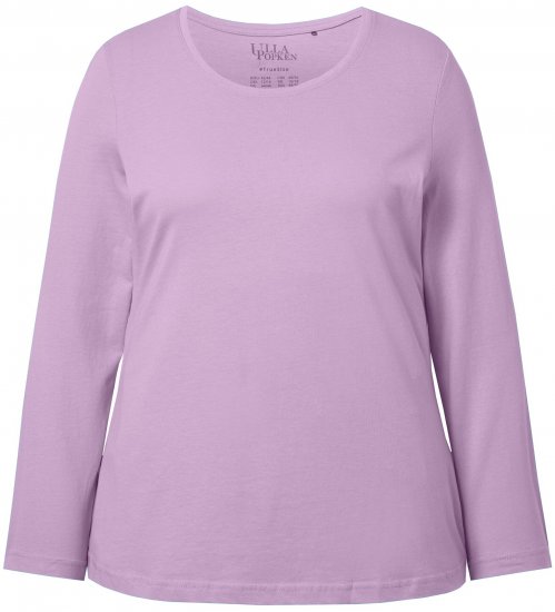 Ulla Popken Basic Round Neck Long Sleeve Slim Fit Cotton Tee Lavender - Tricouri - 