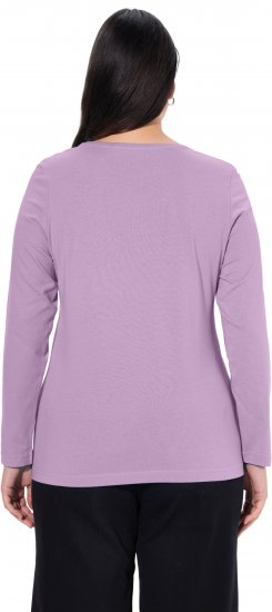 Ulla Popken Basic Round Neck Long Sleeve Slim Fit Cotton Tee Lavender - Tricouri - 