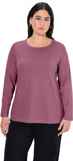 Ulla Popken Basic Round Neck Long Sleeve Slim Fit Cotton Tee Dark Rose - Tricouri - 