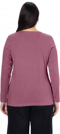 Ulla Popken Basic Round Neck Long Sleeve Slim Fit Cotton Tee Dark Rose - Tricouri - 