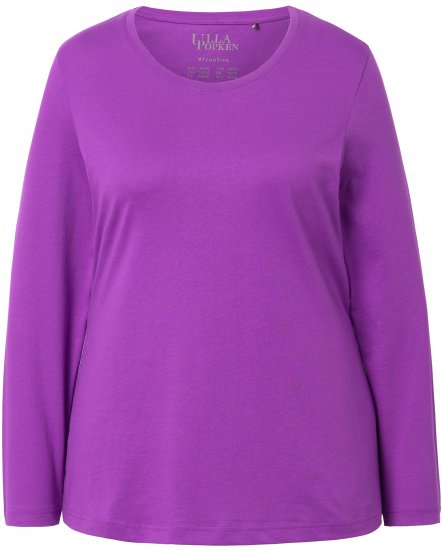 Ulla Popken Basic Round Neck Long Sleeve Slim Fit Cotton Tee Purple - Tricouri - 