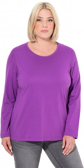 Ulla Popken Basic Round Neck Long Sleeve Slim Fit Cotton Tee Purple - Tricouri - 