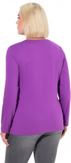 Ulla Popken Basic Round Neck Long Sleeve Slim Fit Cotton Tee Purple - Tricouri - 