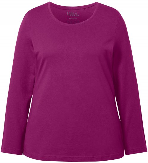 Ulla Popken Basic Round Neck Long Sleeve Slim Fit Cotton Tee Berry - Tricouri - 