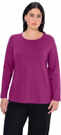 Ulla Popken Basic Round Neck Long Sleeve Slim Fit Cotton Tee Berry - Tricouri - 