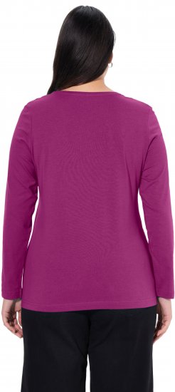 Ulla Popken Basic Round Neck Long Sleeve Slim Fit Cotton Tee Berry - Tricouri - 