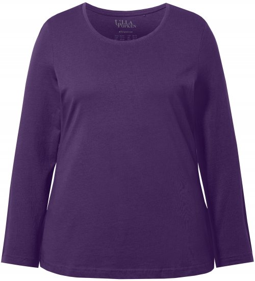 Ulla Popken Basic Round Neck Long Sleeve Slim Fit Cotton Tee Deep Violet - Tricouri - 