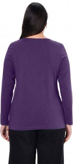Ulla Popken Basic Round Neck Long Sleeve Slim Fit Cotton Tee Deep Violet - Tricouri - 