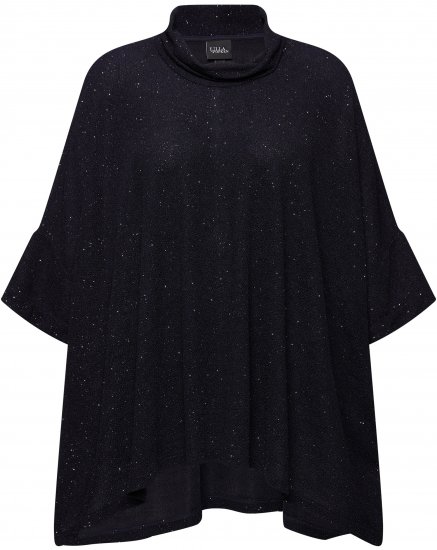 Ulla Popken Sparkling Draped Collared Tee Navy Blue - Tricouri imprimate pentru femei - 