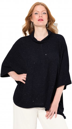 Ulla Popken Sparkling Draped Collared Tee Navy Blue - Tricouri imprimate pentru femei - 