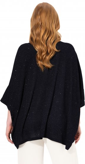 Ulla Popken Sparkling Draped Collared Tee Navy Blue - Tricouri imprimate pentru femei - 