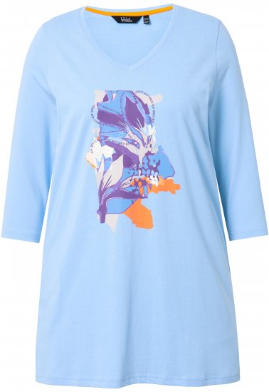 Ulla Popken Floral Motif 3/4 Sleeve Tunic Tee Light Blue - Tricouri imprimate pentru femei - 