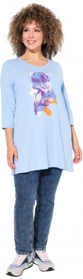 Ulla Popken Floral Motif 3/4 Sleeve Tunic Tee Light Blue - Tricouri imprimate pentru femei - 