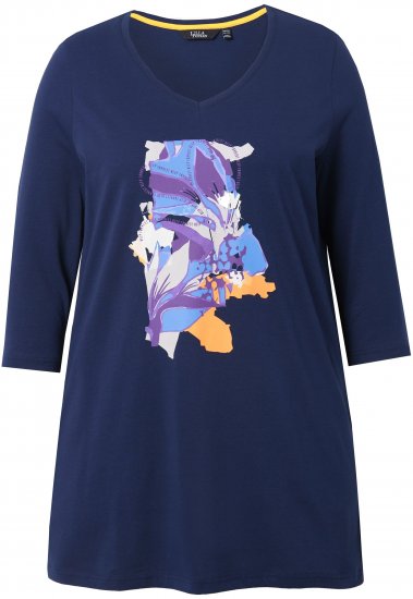 Ulla Popken Floral Motif 3/4 Sleeve Tunic Tee Ink Blue - Tricouri imprimate pentru femei - 