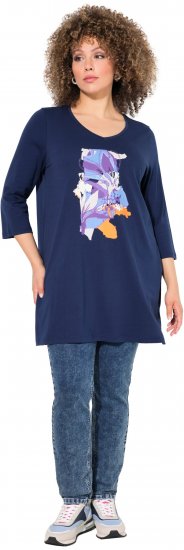 Ulla Popken Floral Motif 3/4 Sleeve Tunic Tee Ink Blue - Tricouri imprimate pentru femei - 