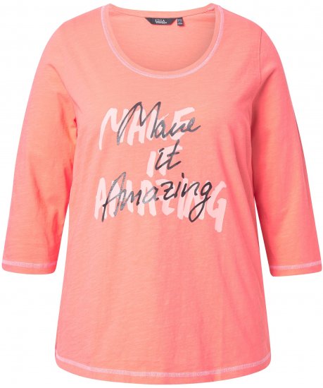 Ulla Popken Make It Amazing 3/4 Sleeve Graphic Tee Coral - Tricouri imprimate pentru femei - 