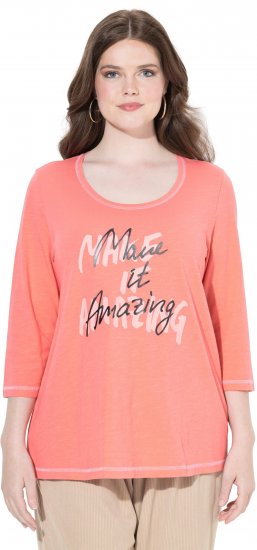 Ulla Popken Make It Amazing 3/4 Sleeve Graphic Tee Coral - Tricouri imprimate pentru femei - 