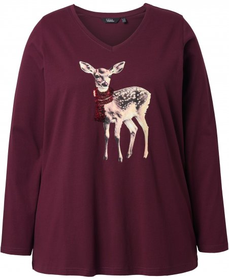 Ulla Popken Fawn Long Sleeve Graphic Tee Plum - Tricouri imprimate pentru femei - 