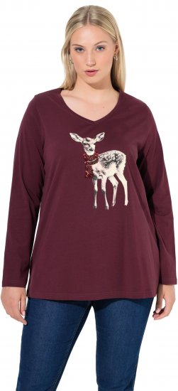 Ulla Popken Fawn Long Sleeve Graphic Tee Plum - Tricouri imprimate pentru femei - 