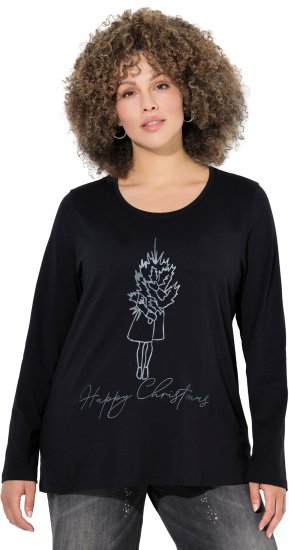 Ulla Popken Holiday Long Sleeve Graphic Tee Black - Tricouri imprimate pentru femei - 