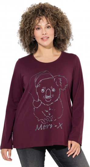 Ulla Popken Holiday Long Sleeve Graphic Tee Plum - Tricouri imprimate pentru femei - 