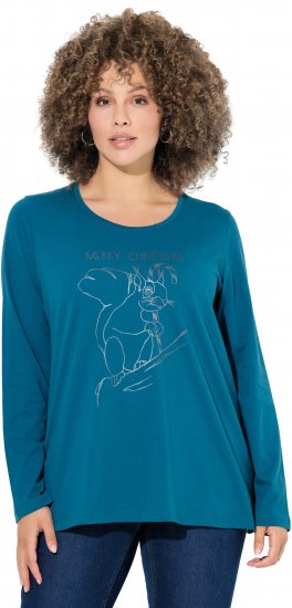 Ulla Popken Holiday Long Sleeve Graphic Tee Teal - Tricouri imprimate pentru femei - 