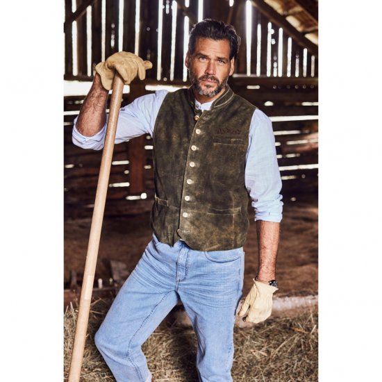 jP1880 Finest Goat Suede Traditional Vest Dark Brown - Trachten & Oktoberfest - Costume Oktoberfest mărimi mari (Trachten)