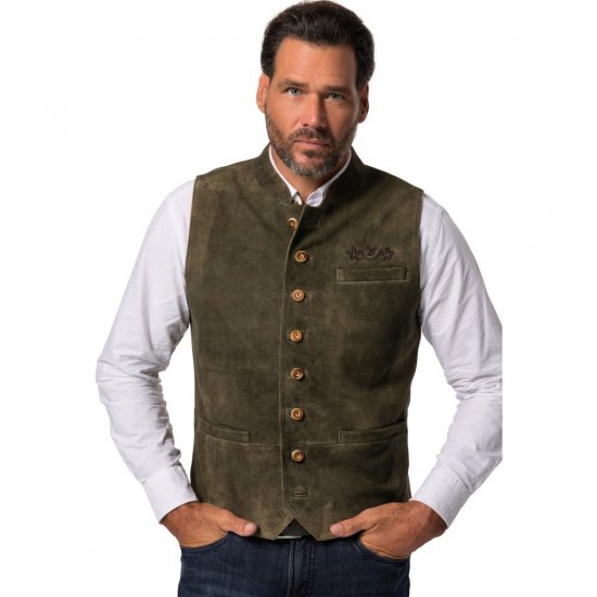 jP1880 Finest Goat Suede Traditional Vest Dark Brown - Trachten & Oktoberfest - Costume Oktoberfest mărimi mari (Trachten)