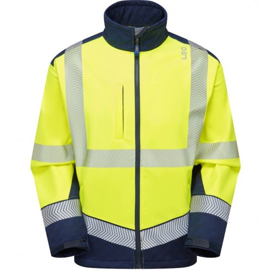 Leo Bowden Ecoviz Softshell Jacket Hi-Vis Yellow/Navy Print - Haine de lucru - Haine de lucru Bărbați Mărimi Mari