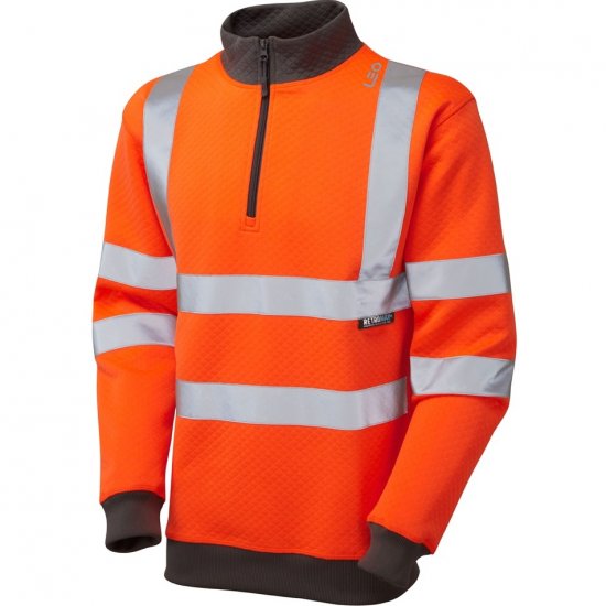 Leo Brynsworthy Ecoviz 1/4 Zip Sweatshirt Hi-Vis Orange - Haine de lucru - Haine de lucru Bărbați Mărimi Mari