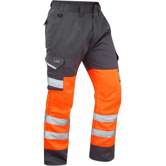 Leo Bideford Ecoviz Poly/Cotton Cargo Trouser Hi-Vis Orange/Grey - Haine de lucru - Haine de lucru Bărbați Mărimi Mari