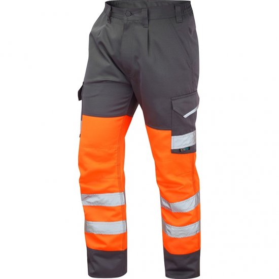 Leo Bideford Ecoviz Poly/Cotton Cargo Trouser Hi-Vis Orange/Grey - Haine de lucru - Haine de lucru Bărbați Mărimi Mari