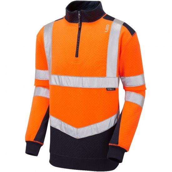 Leo Tapeley Ecoviz Dual Colour 1/4 Zip Sweatshirt Hi-Vis Orange/Navy - Haine de lucru - Haine de lucru Bărbați Mărimi Mari