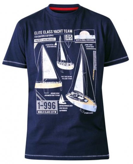 D555 Neville Yacht Team Crew Neck Printed T-Shirt Navy - Tricouri - Tricouri Bărbați Mărimi Mari