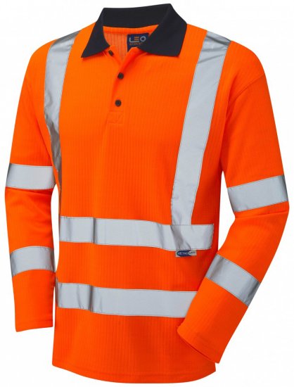 Leo Swimbridge Comfort L/S Polo Shirt Hi-Vis Orange - Haine de lucru - Haine de lucru Bărbați Mărimi Mari