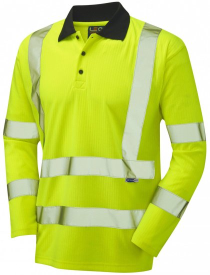 Leo Swimbridge Comfort L/S Polo Shirt Hi-Vis Yellow - Haine de lucru - Haine de lucru Bărbați Mărimi Mari