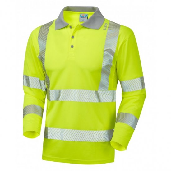 Leo Barricane Ecoviz Performance+ Sleeved Polo Shirt Hi-Vis Yellow - Haine de lucru - Haine de lucru Bărbați Mărimi Mari