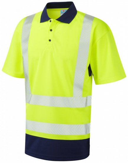 Leo Mortehoe Coolviz Plus Polo Hi-Vis Yellow/Navy - Haine de lucru - Haine de lucru Bărbați Mărimi Mari