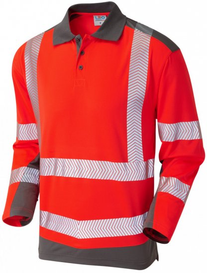 Leo Wringcliff Coolviz Plus L/S Polo Hi-Vis Red/Grey - Haine de lucru - Haine de lucru Bărbați Mărimi Mari