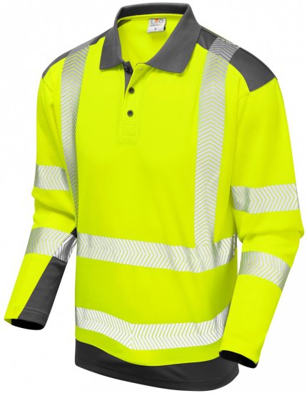 Leo Wringcliff Coolviz Plus L/S Polo Hi-Vis Yellow/Grey - Haine de lucru - Haine de lucru Bărbați Mărimi Mari