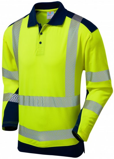 Leo Wringcliff Coolviz Plus L/S Polo Hi-Vis Yellow/Navy - Haine de lucru - Haine de lucru Bărbați Mărimi Mari