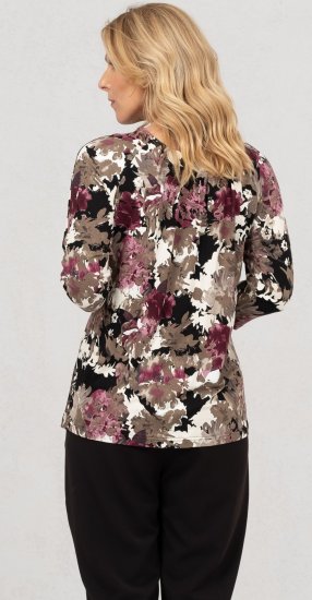 Scandinavian Caramel Flowers Blouse Purple and Brown - Tricouri imprimate pentru femei - 
